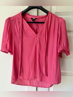 PAIGE Hot Pink Short-Sleeve Tie-Neck Blouse